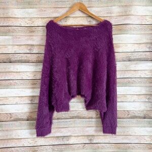 Free People One Black Cherry Purple Crilla Fuzzy Pullover Sweater Size Medium